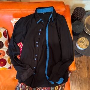 Unisex YESS Black and Blue button-up long sleeve size MEDIUM (F) SMALL (M)